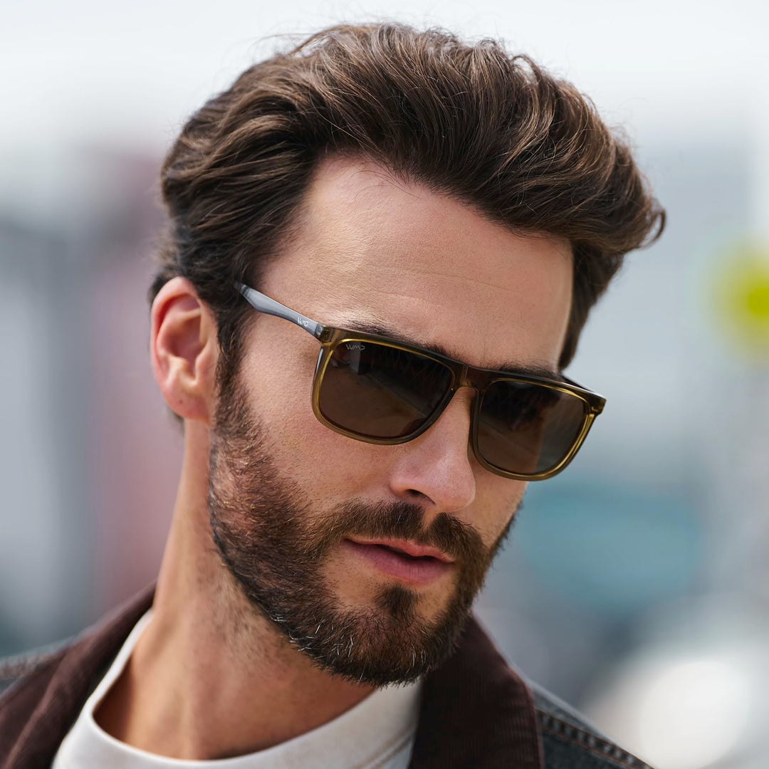 WearMe Pro Polarized Flat Top Narrow Square Mens Sunglasses (Crystal Verde/Brown Lens)