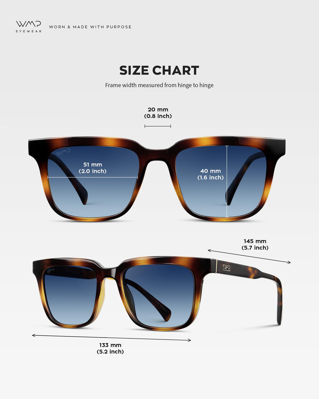 WearMe Pro WMP Eyewear - Men's Polarized Sunglasses: Bold Modern Square Design, Acetate Frame, UV Protection (Whiskey Tortoise/Blue Gradient Lens)