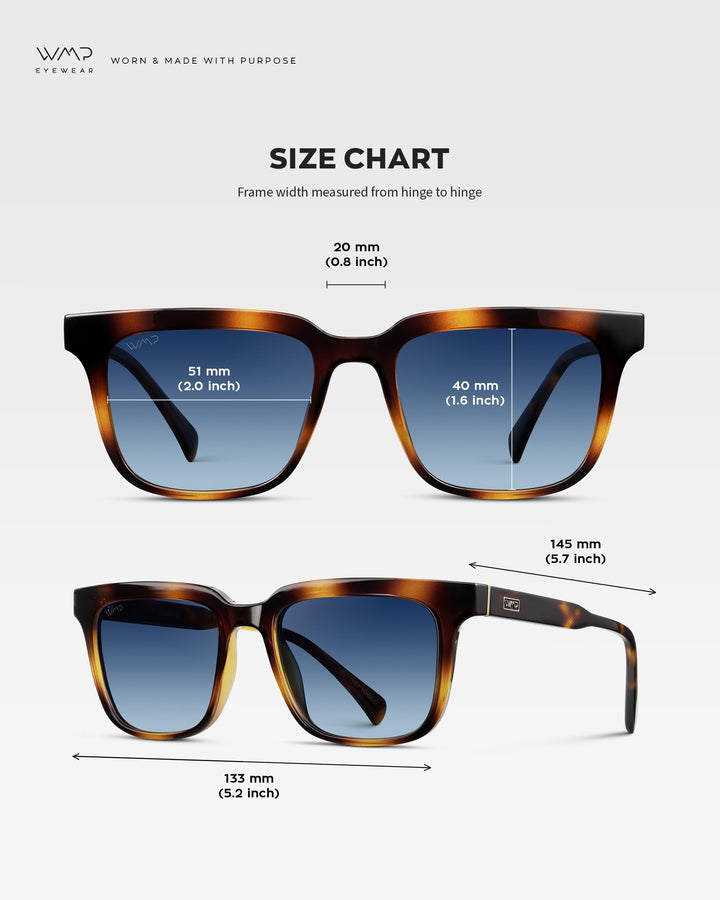 WearMe Pro WMP Eyewear - Men's Polarized Sunglasses: Bold Modern Square Design, Acetate Frame, UV Protection (Whiskey Tortoise/Blue Gradient Lens)