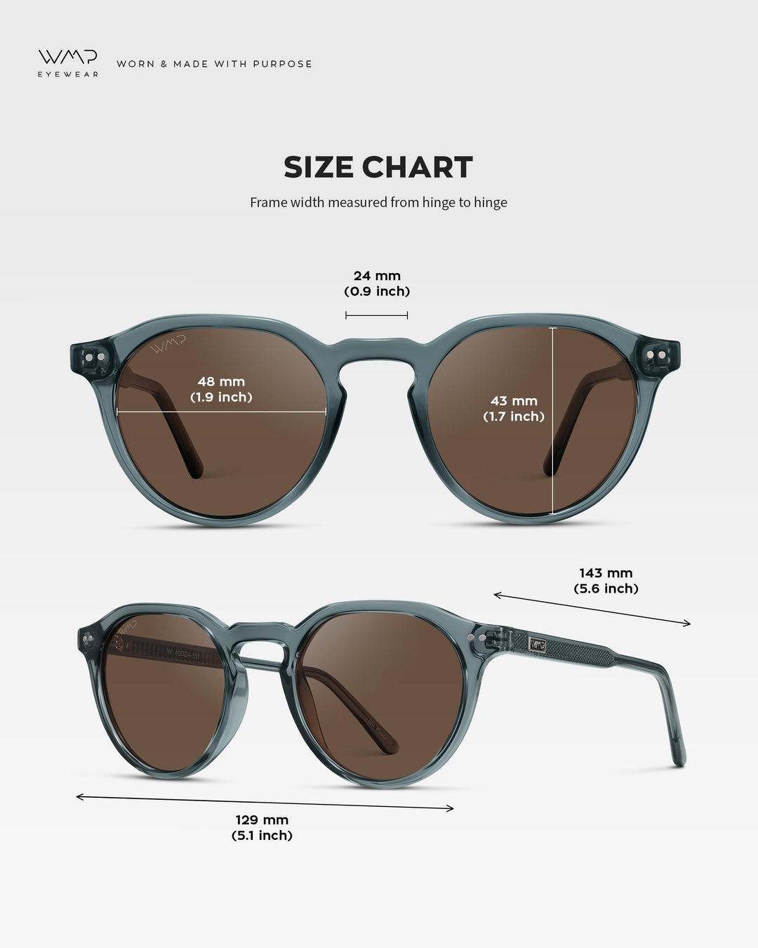WearMe Pro WMP Eyewear - Men's Modern Geometric P-3 Round Retro Polarized Sunglasses, Lightweight Acetate Frame, Premium UV Protection (Crystal Stone Blue/Brown Lens)