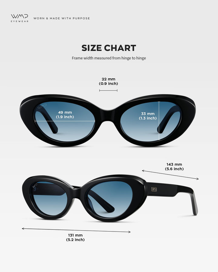 WearMe Pro - Women's Polarized Cat-Eye Sunglasses, Oval Lenses, Thick Rounded Frame, 5-Barrel Hinges, Hand-Polished Design (Black/Gradient Light Blue Lens)