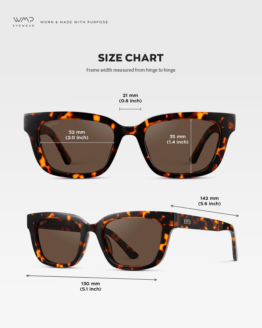 WearMe Pro - Women's Polarized Rectangular Sunglasses, Narrow Acetate Frame, Durable 5-Barrel Hinges, Hand-Polished Finish (Ember Tortoise/Dark Brown Lens)