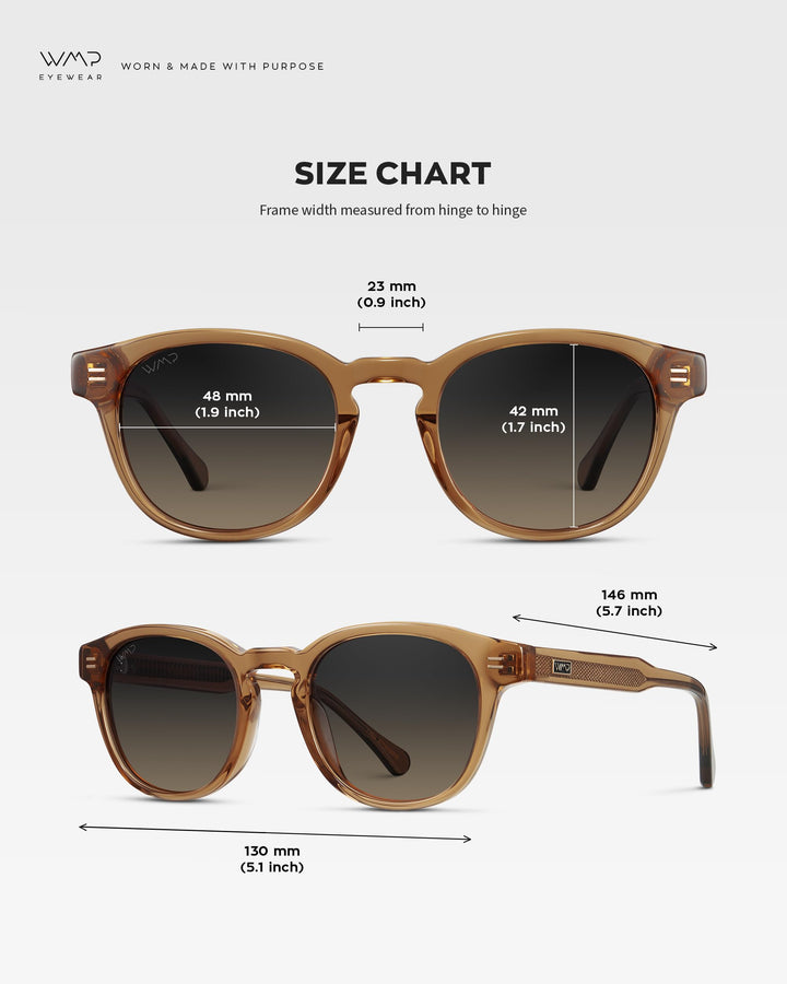 WearMe Pro WMP Eyewear - Men's Retro Round Oval Polarized Sunglasses, Lightweight Acetate Frame, UV Protection, Metal Core Design (Crystal Brown/Grey Brown Gradient Lens)