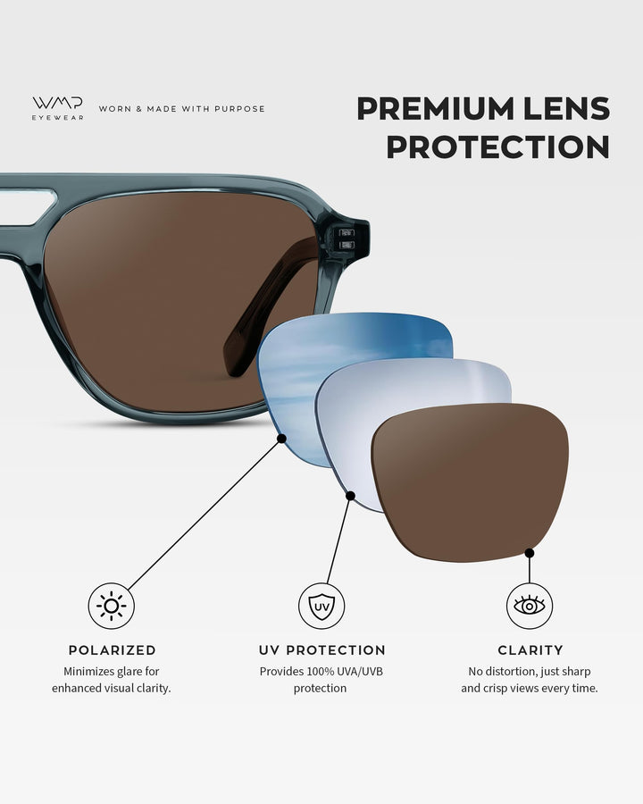 WearMe Pro WMP Eyewear – Men’s Polarized Aviator Sunglasses: Double Bridge, Modern Acetate Frame (Crystal Stone Blue/Brown Lens)