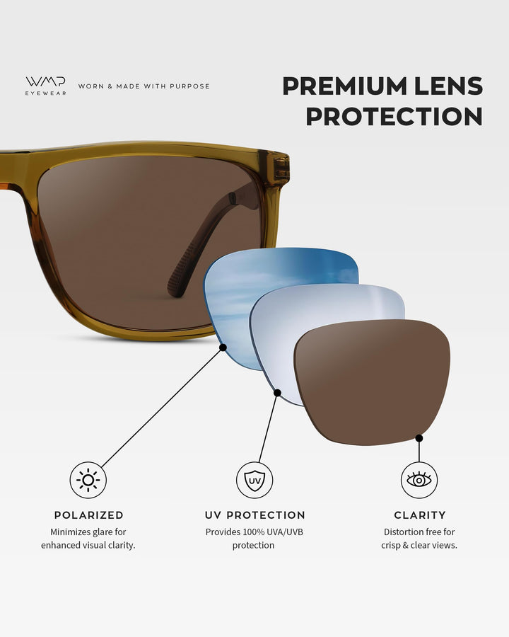 WearMe Pro Polarized Flat Top Narrow Square Mens Sunglasses (Crystal Verde/Brown Lens)