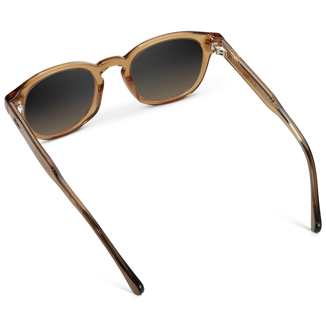 WearMe Pro WMP Eyewear - Men's Retro Round Oval Polarized Sunglasses, Lightweight Acetate Frame, UV Protection, Metal Core Design (Crystal Brown/Grey Brown Gradient Lens)
