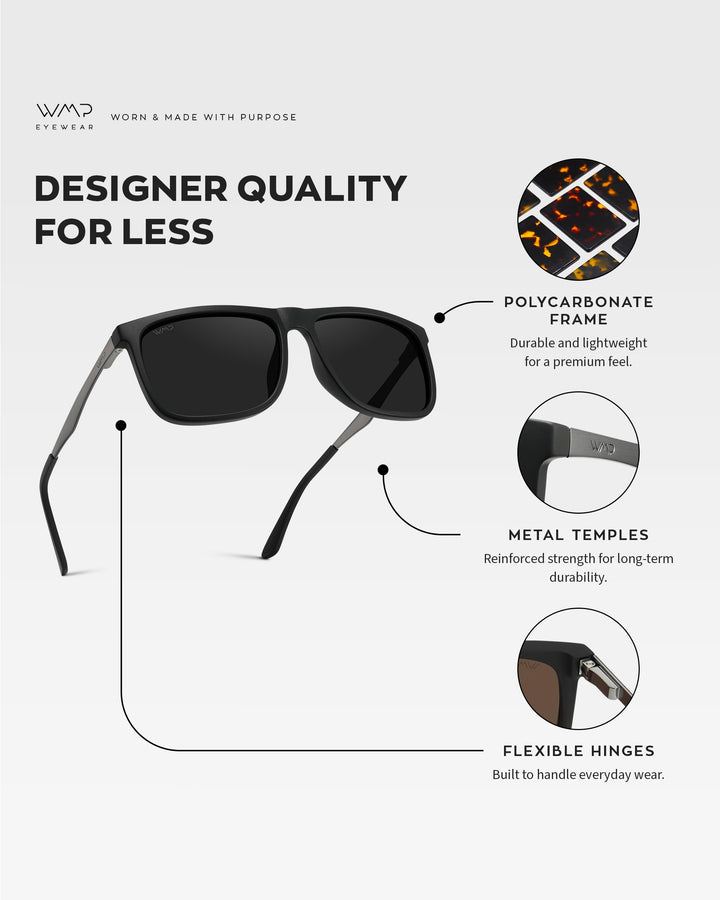 WearMe Pro Polarized Flat Top Narrow Square Mens Sunglasses (Matte Black/Black Lens)