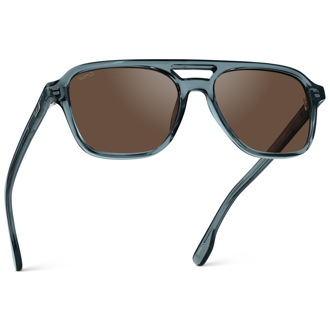 WearMe Pro WMP Eyewear – Men’s Polarized Aviator Sunglasses: Double Bridge, Modern Acetate Frame (Crystal Stone Blue/Brown Lens)