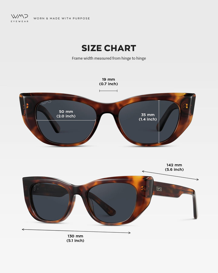 WearMe Pro - Women's Polarized Sunglasses, Cat-Eye Acetate Frame, Rectangular Lenses, Durable 5-Barrel Hinges, Hand-Polished (Ember Tortoise/Smoke Grey Lens)