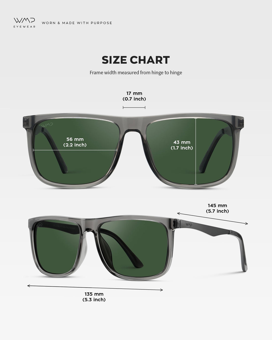 WearMe Pro Polarized Flat Top Narrow Square Mens Sunglasses (Crystal Grey/Smoke Green Lens)