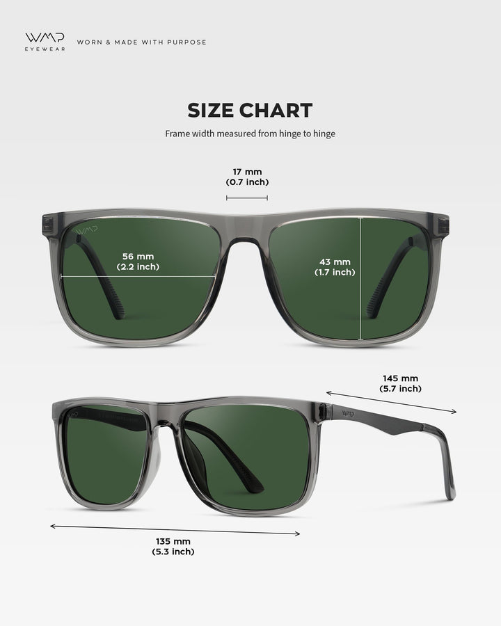 WearMe Pro Polarized Flat Top Narrow Square Mens Sunglasses (Crystal Grey/Smoke Green Lens)