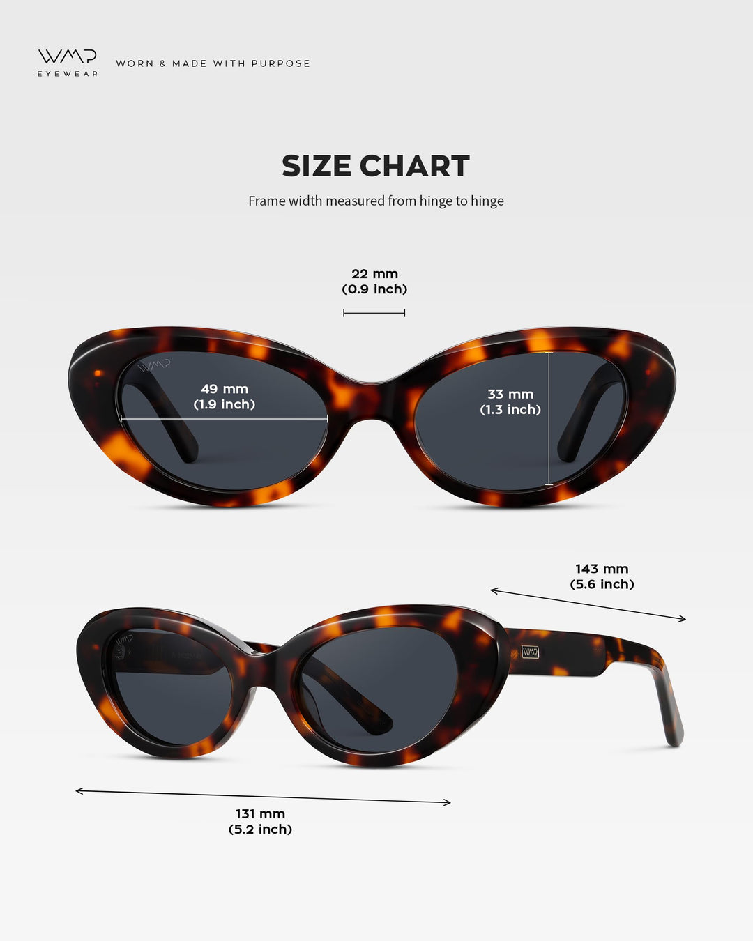WearMe Pro - Women's Polarized Cat-Eye Sunglasses, Oval Lenses, Thick Rounded Frame, 5-Barrel Hinges, Hand-Polished Design (Brown Tortoise/Smoke Grey Lens)