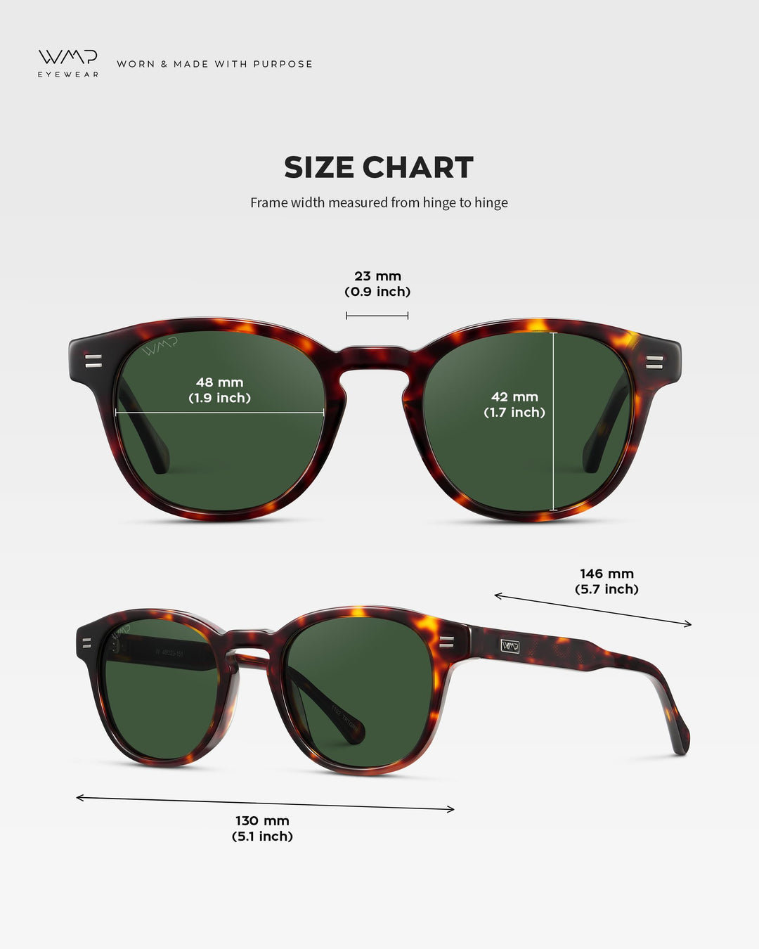 WearMe Pro WMP Eyewear - Men's Retro Round Oval Polarized Sunglasses, Lightweight Acetate Frame, UV Protection, Metal Core Design (Amber Tortoise/Smoke Green Lens)