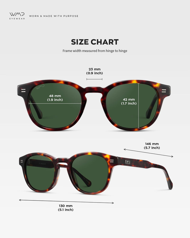 WearMe Pro WMP Eyewear - Men's Retro Round Oval Polarized Sunglasses, Lightweight Acetate Frame, UV Protection, Metal Core Design (Amber Tortoise/Smoke Green Lens)