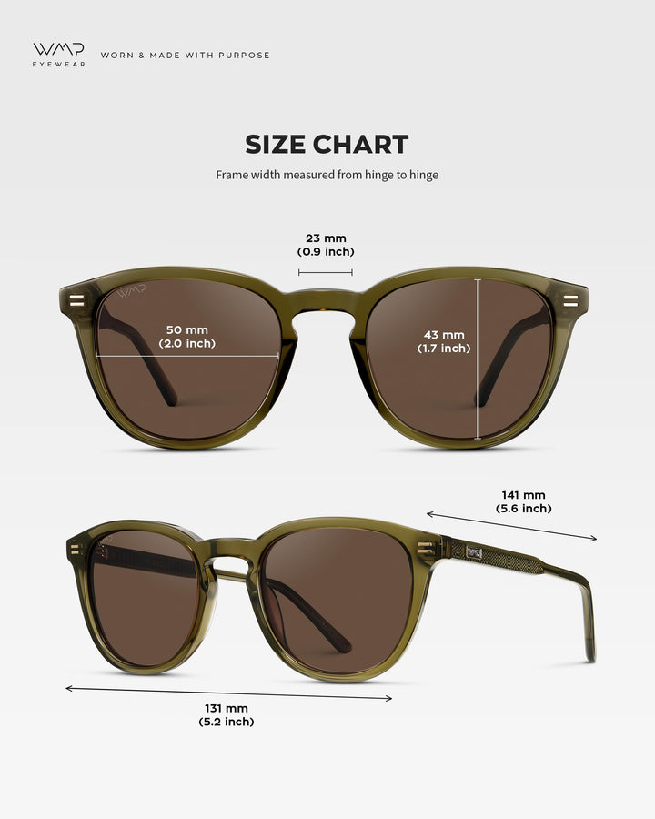 WearMe Pro WMP Eyewear - Men's Classic Round Polarized Sunglasses, Premium Slim Acetate Frame with Dashed Rivet Details (Dark Moss Green/Brown Lens)