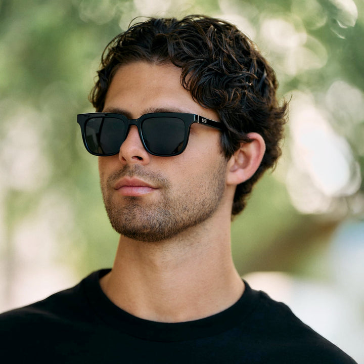WearMe Pro WMP Eyewear - Men's Polarized Sunglasses: Bold Modern Square Design, Acetate Frame, UV Protection (Black/Triple Black Lens)