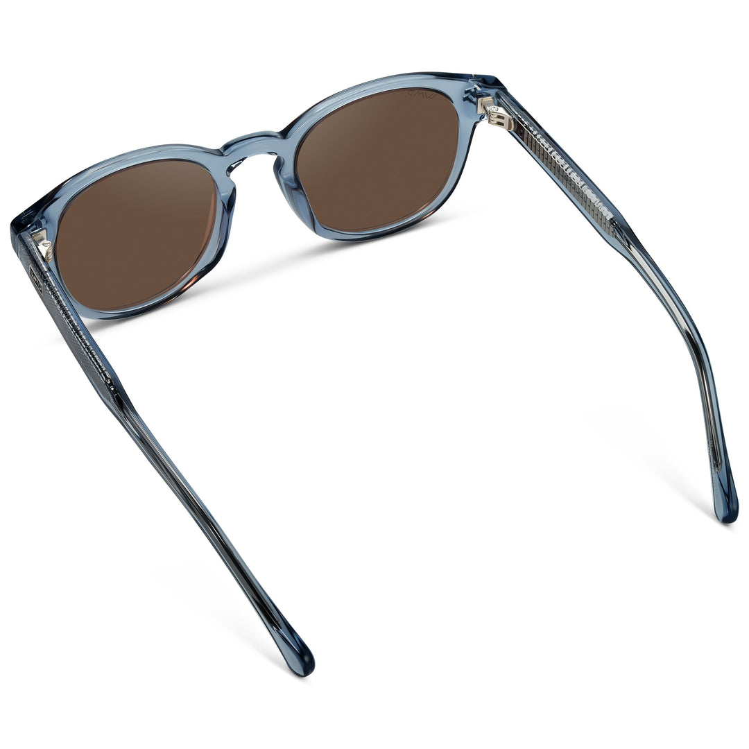 WearMe Pro WMP Eyewear - Men's Retro Round Oval Polarized Sunglasses, Lightweight Acetate Frame, UV Protection, Metal Core Design (Denim Blue/Brown Lens)