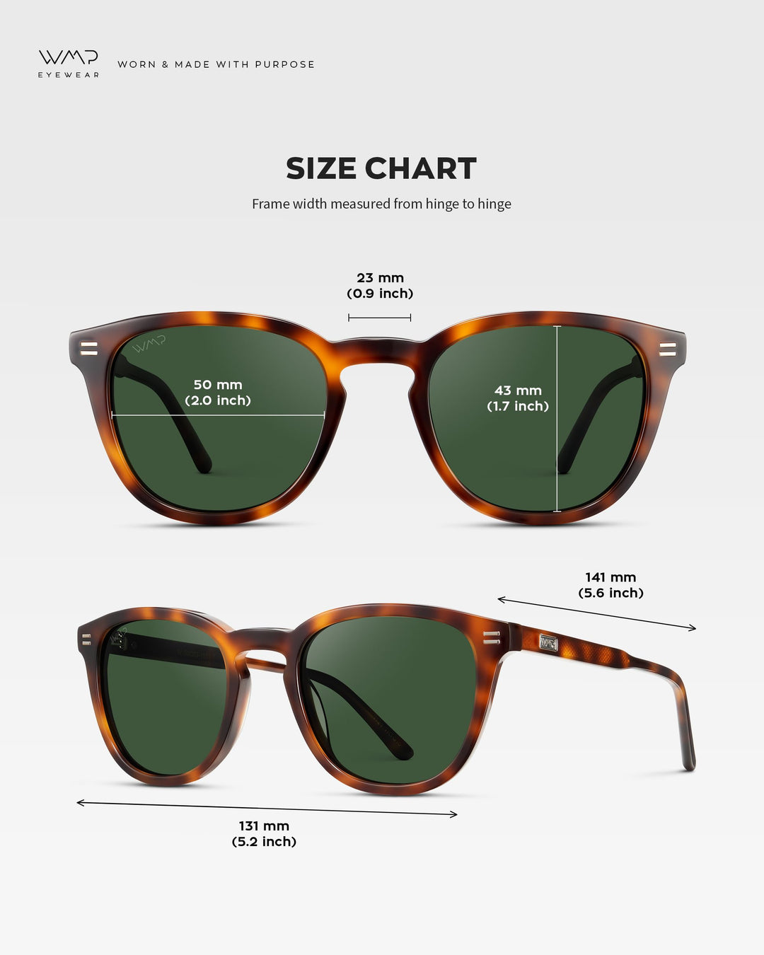 WearMe Pro WMP Eyewear - Men's Classic Round Polarized Sunglasses, Premium Slim Acetate Frame with Dashed Rivet Details (Havana Tortoise/Smoke Green Lens)