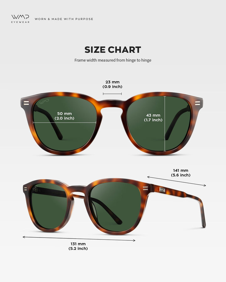 WearMe Pro WMP Eyewear - Men's Classic Round Polarized Sunglasses, Premium Slim Acetate Frame with Dashed Rivet Details (Havana Tortoise/Smoke Green Lens)