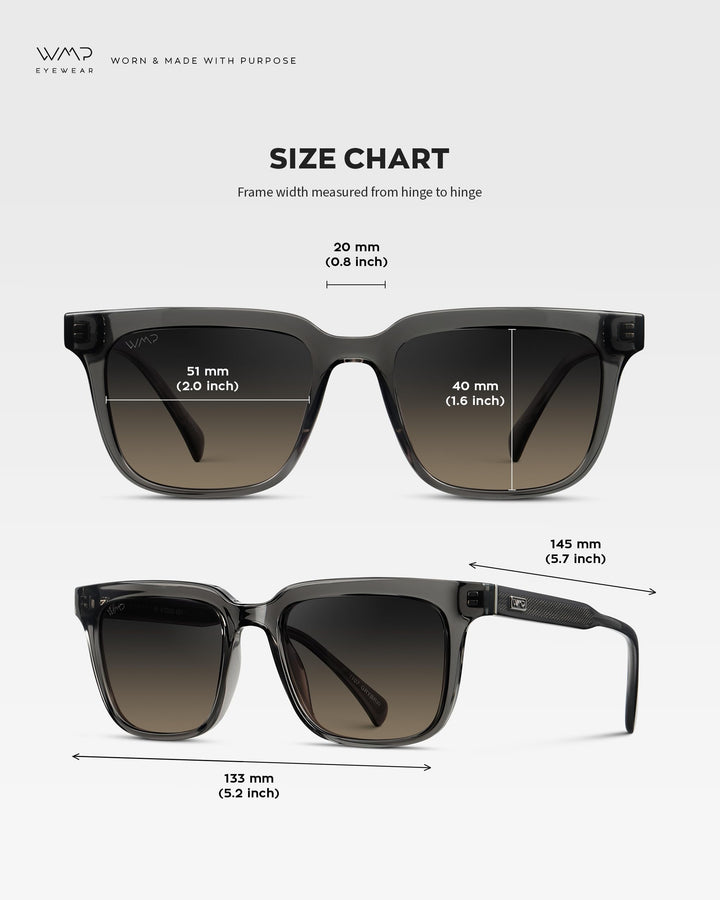 WearMe Pro WMP Eyewear - Men's Polarized Sunglasses: Bold Modern Square Design, Acetate Frame, UV Protection (Smoke Grey/Grey Brown Gradient Lens)