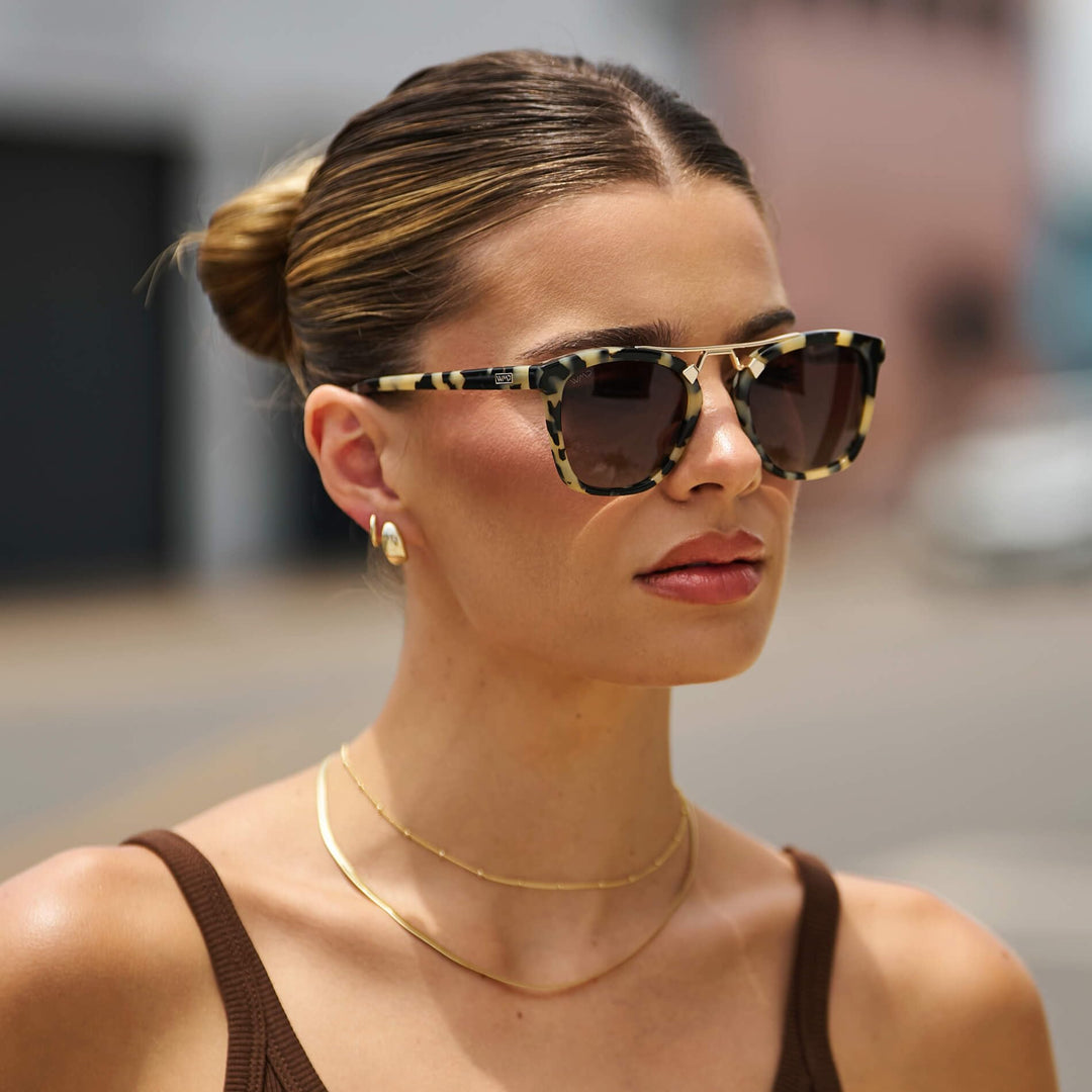 WearMe Pro Polarized Vintage Large Square Womens Sunglasses with Metal Double-Bar Bridge (Beige Tortoise/Gradient Brown Lens)