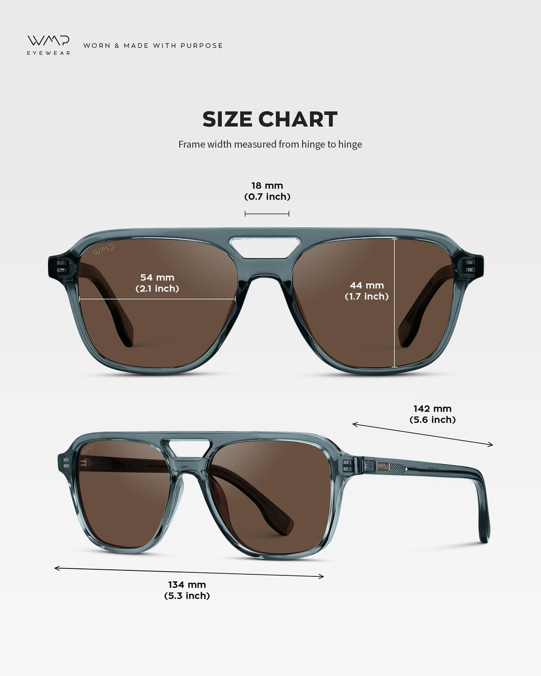 WearMe Pro WMP Eyewear – Men’s Polarized Aviator Sunglasses: Double Bridge, Modern Acetate Frame (Crystal Stone Blue/Brown Lens)