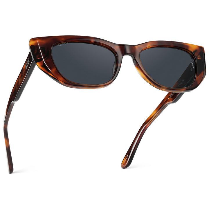 WearMe Pro - Women's Polarized Sunglasses, Cat-Eye Acetate Frame, Rectangular Lenses, Durable 5-Barrel Hinges, Hand-Polished (Ember Tortoise/Smoke Grey Lens)