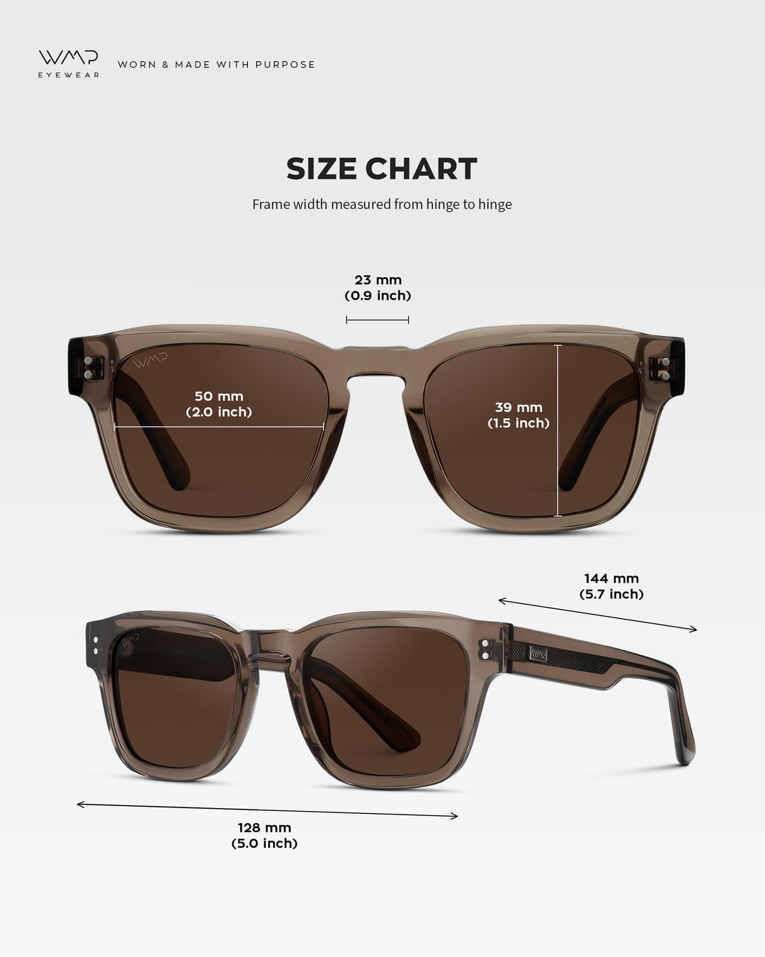 WearMe Pro WMP Eyewear – Men’s Polarized Rectangular Sunglasses: Thick Acetate Frame, Modern Style (Crystal Gunmetal/Dark Brown Lens)