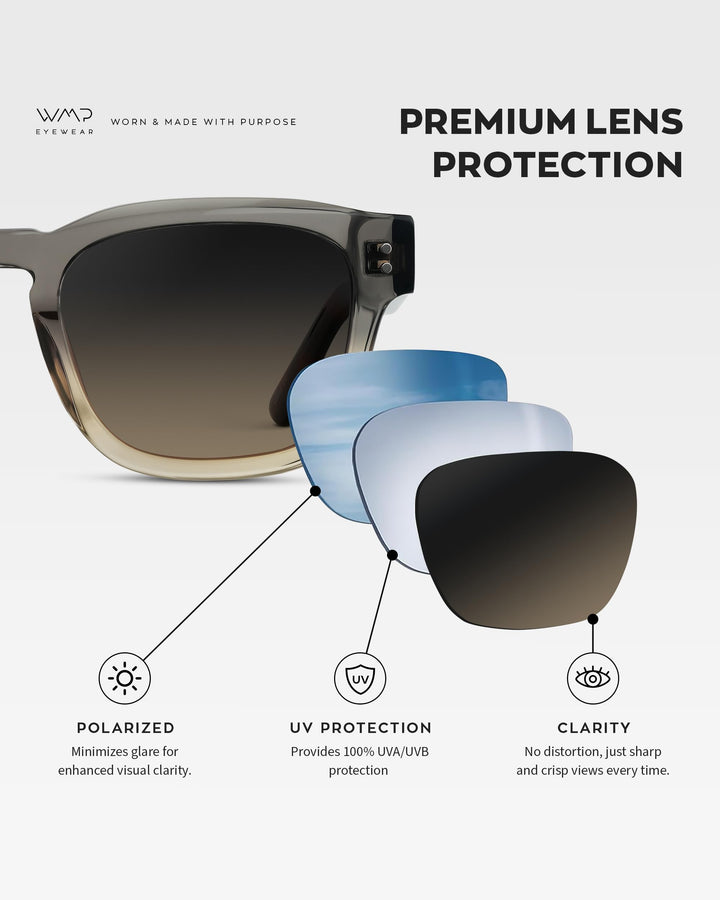 WearMe Pro WMP Eyewear – Men’s Polarized Rectangular Sunglasses: Thick Acetate Frame, Modern Style (Graphite Horizon Grey/Grey Brown Gradient Lens)