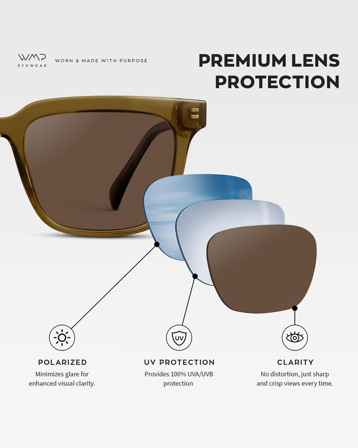 WearMe Pro WMP Eyewear - Men's Polarized Sunglasses: Bold Modern Square Design, Acetate Frame, UV Protection (Crystal Verde/Brown Lens)