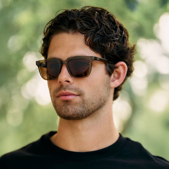 WearMe Pro WMP Eyewear - Men's Polarized Sunglasses: Bold Modern Square Design, Acetate Frame, UV Protection (Crystal Verde/Brown Lens)