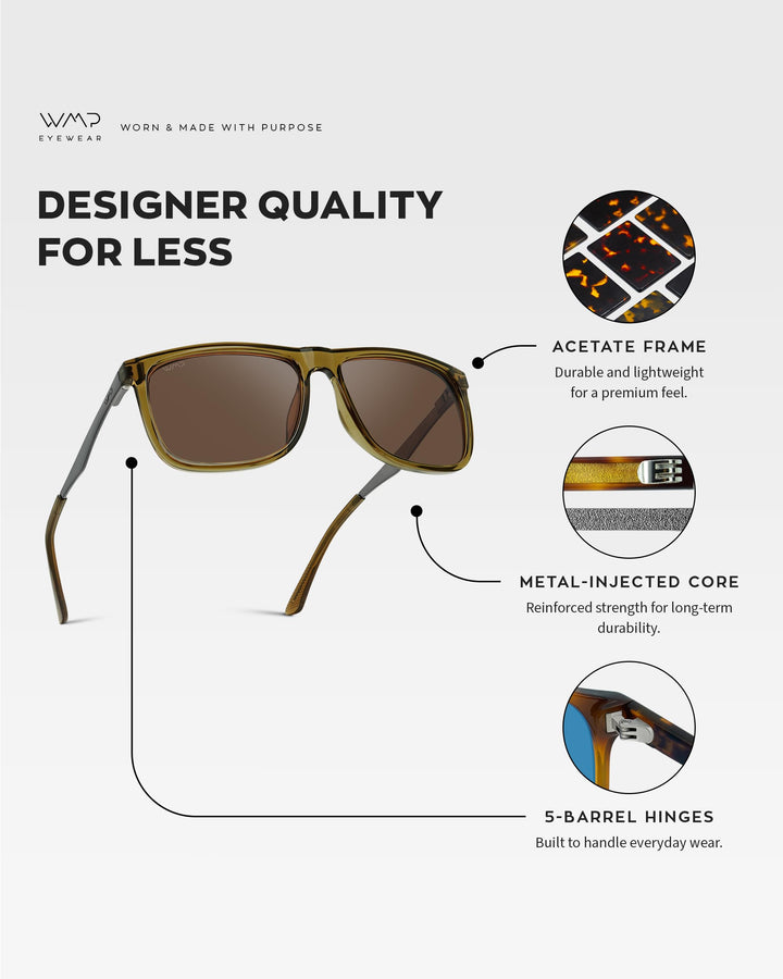 WearMe Pro Polarized Flat Top Narrow Square Mens Sunglasses (Crystal Verde/Brown Lens)