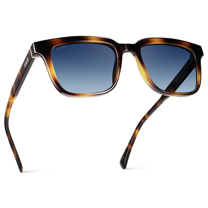 WearMe Pro WMP Eyewear - Men's Polarized Sunglasses: Bold Modern Square Design, Acetate Frame, UV Protection (Whiskey Tortoise/Blue Gradient Lens)