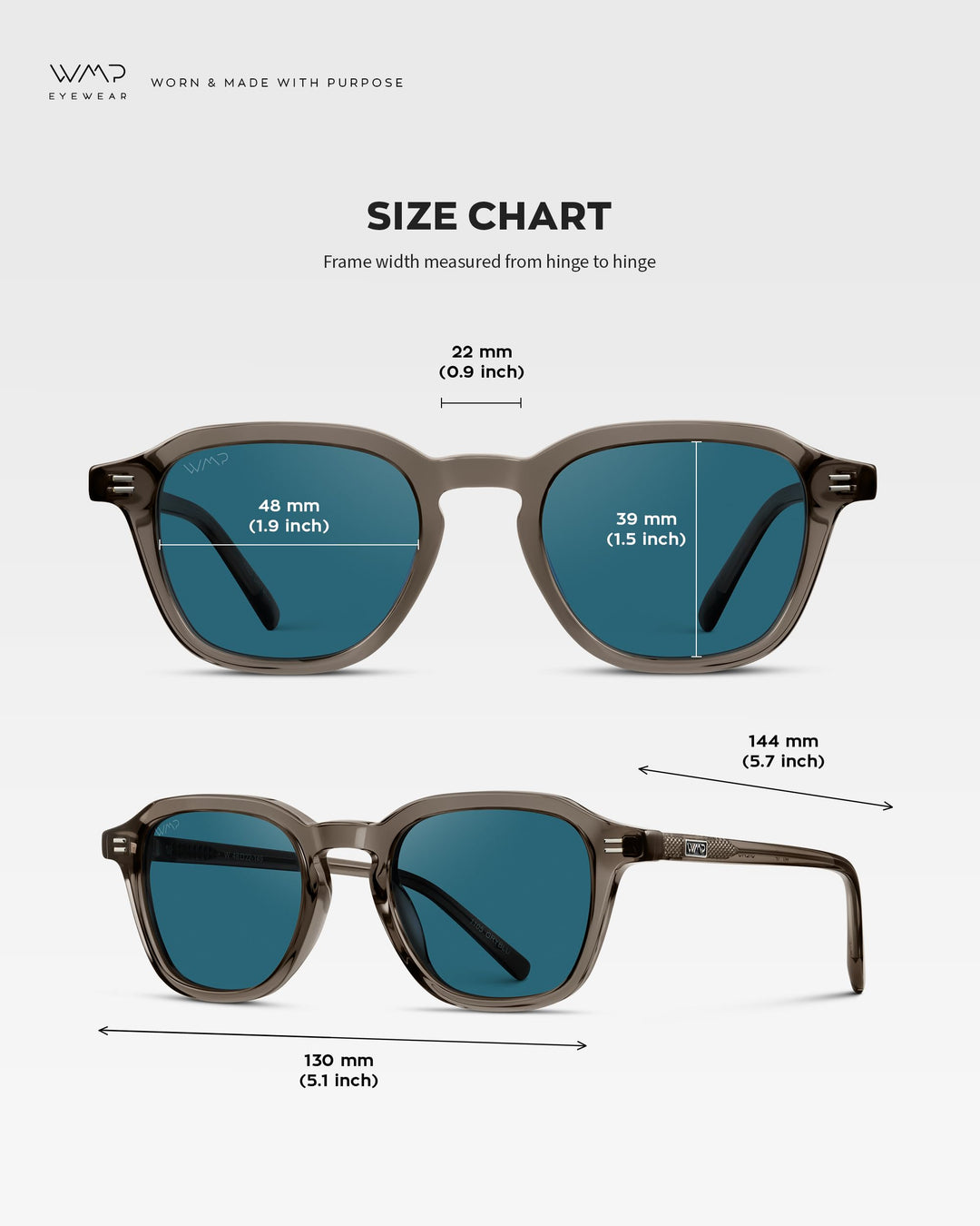 WearMe Pro WMP Eyewear - Men's Polarized Retro Sunglasses - Classic Geometric Square Style, Acetate Frame, Keyhole Bridge (Crystal Gunmetal/Laguna Blue Lens)