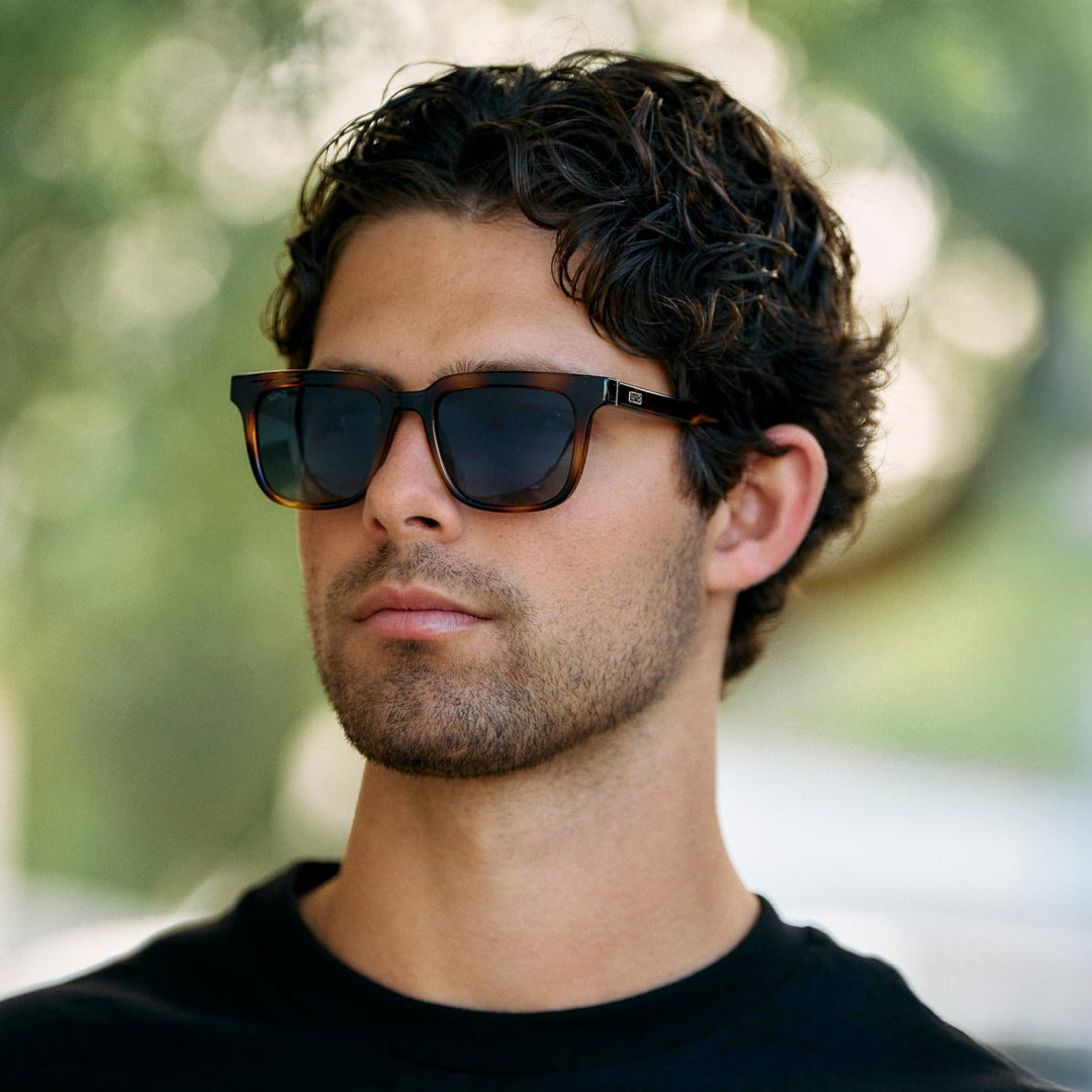 WearMe Pro WMP Eyewear - Men's Polarized Sunglasses: Bold Modern Square Design, Acetate Frame, UV Protection (Whiskey Tortoise/Blue Gradient Lens)