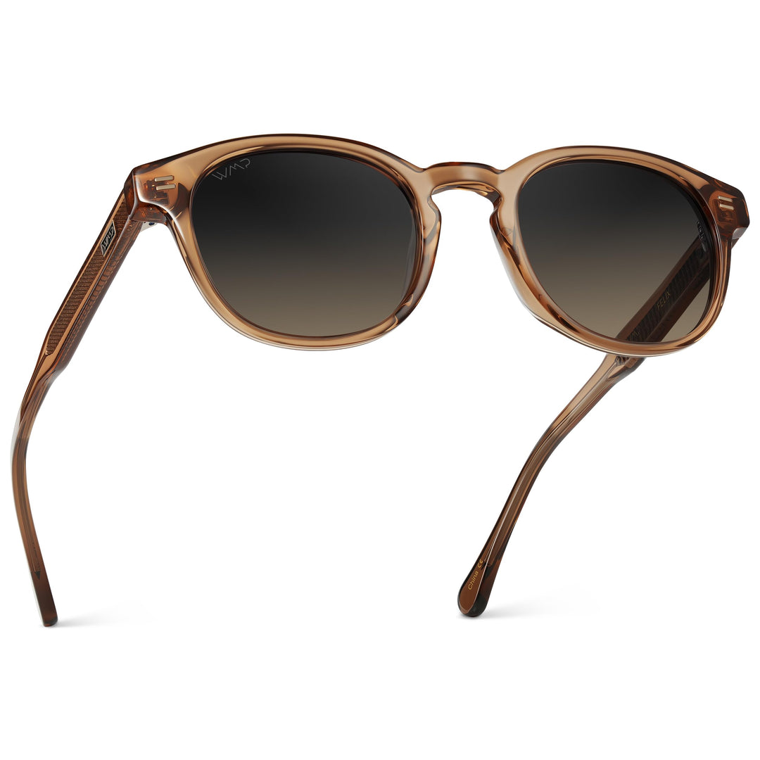 WearMe Pro WMP Eyewear - Men's Retro Round Oval Polarized Sunglasses, Lightweight Acetate Frame, UV Protection, Metal Core Design (Crystal Brown/Grey Brown Gradient Lens)