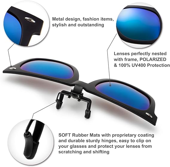 Classic Polarized Rectangular Clip-On Sunglasses 65MM X 52MM