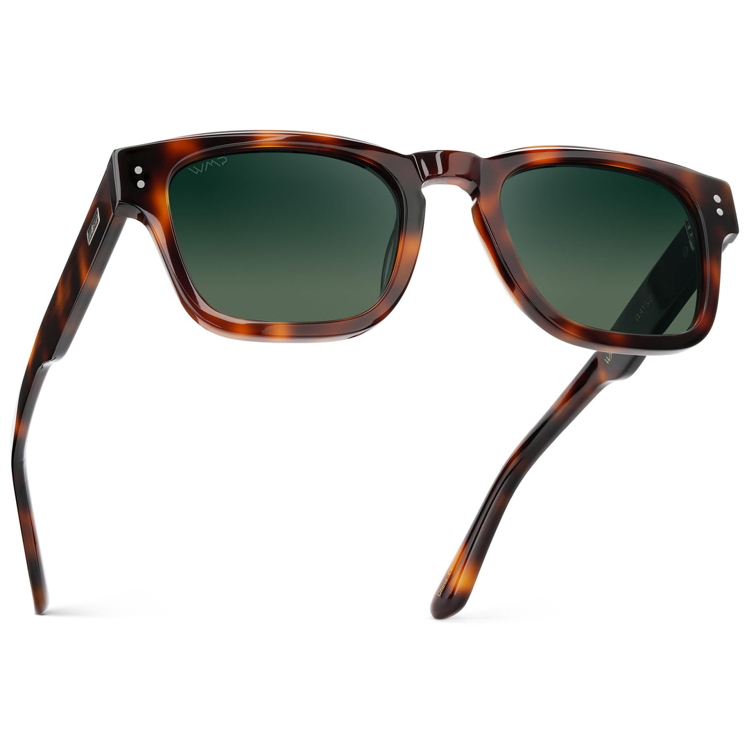 WearMe Pro WMP Eyewear – Men’s Polarized Rectangular Sunglasses: Thick Acetate Frame, Modern Style (Havana Tortoise/Smoke Green Gradient Lens)