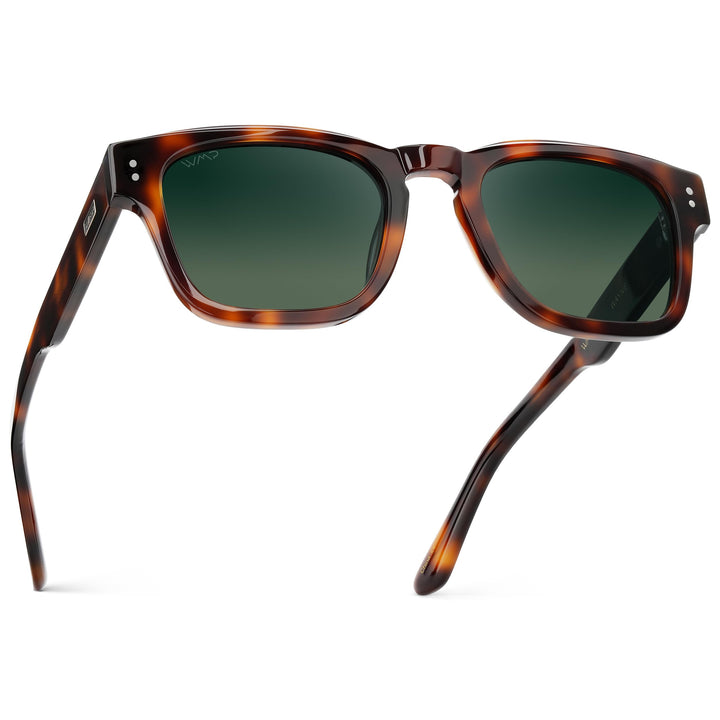 WearMe Pro WMP Eyewear – Men’s Polarized Rectangular Sunglasses: Thick Acetate Frame, Modern Style (Havana Tortoise/Smoke Green Gradient Lens)
