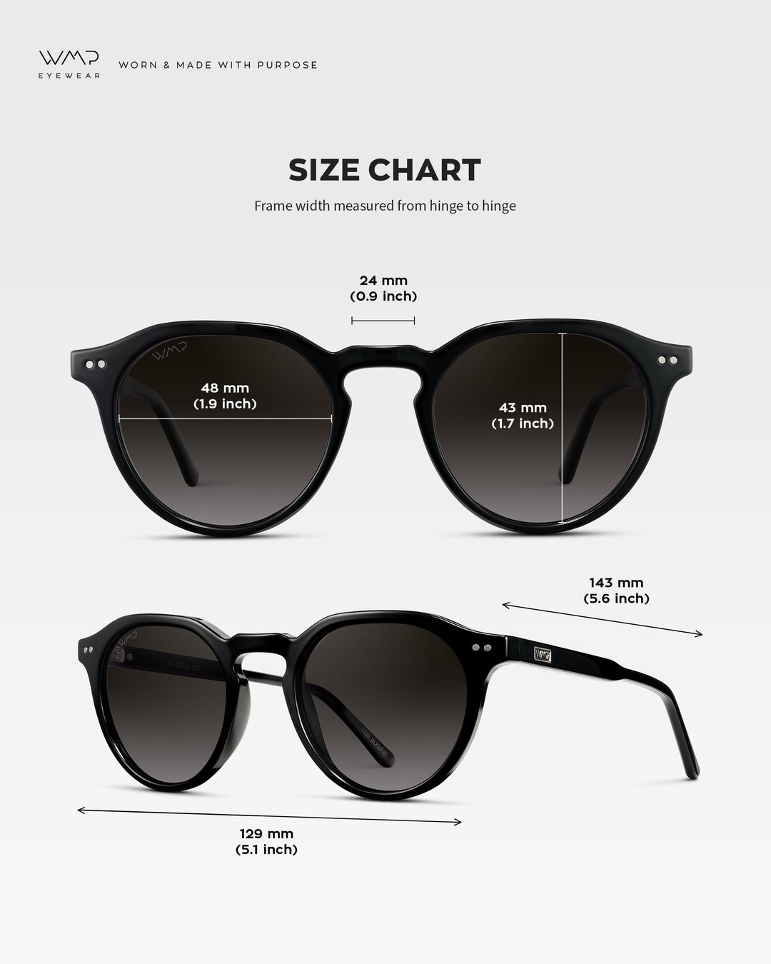 WearMe Pro WMP Eyewear - Men's Modern Geometric P-3 Round Retro Polarized Sunglasses, Lightweight Acetate Frame, Premium UV Protection (Black/Oak Brown Gradient Lens)