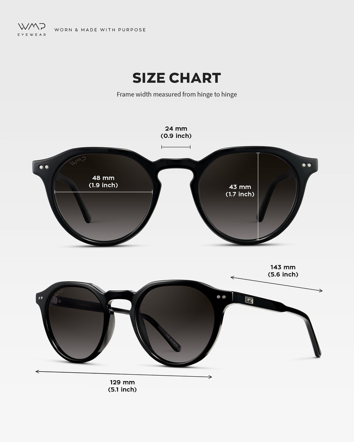 WearMe Pro WMP Eyewear - Men's Modern Geometric P-3 Round Retro Polarized Sunglasses, Lightweight Acetate Frame, Premium UV Protection (Black/Oak Brown Gradient Lens)