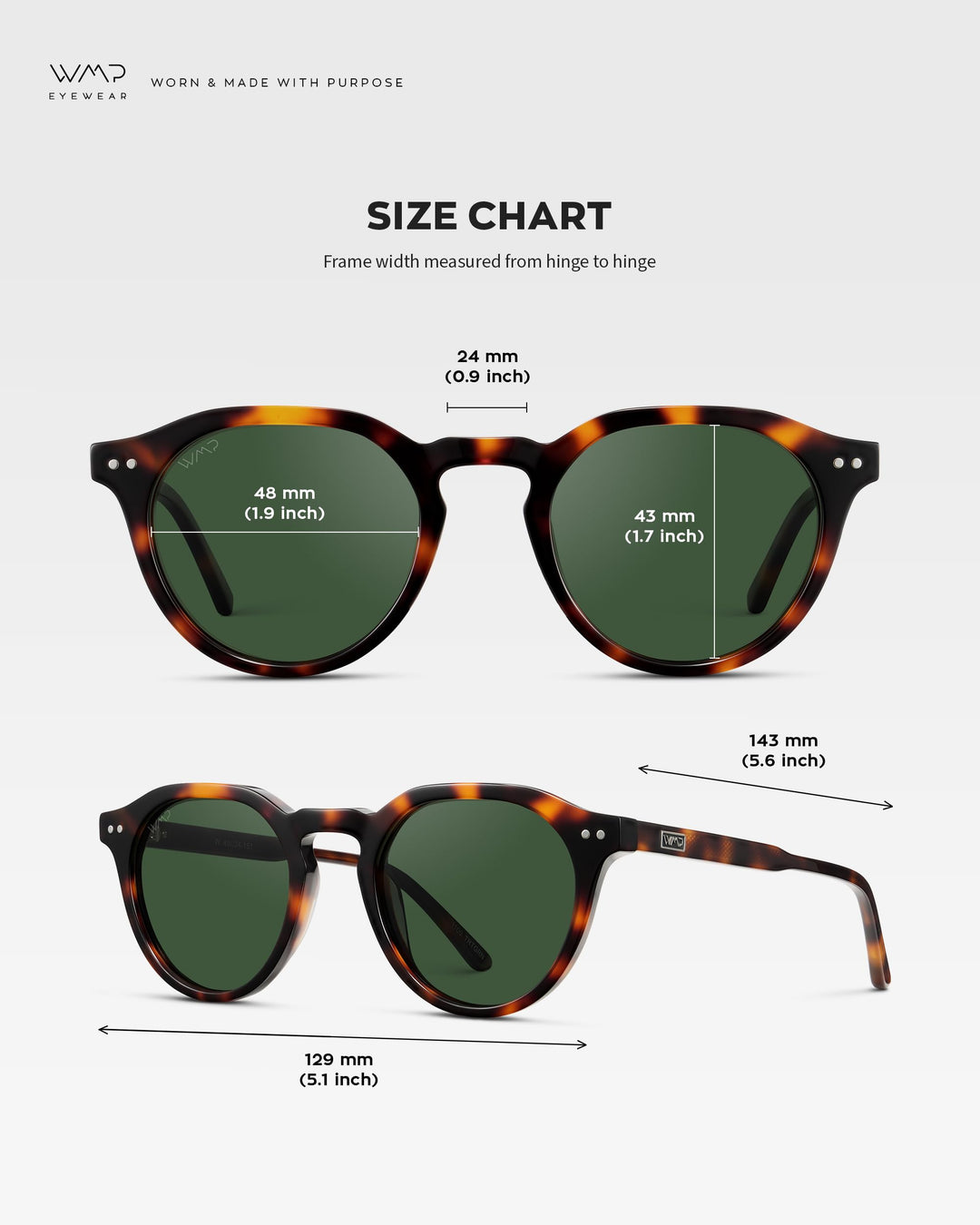WearMe Pro WMP Eyewear - Men's Modern Geometric P-3 Round Retro Polarized Sunglasses, Lightweight Acetate Frame, Premium UV Protection (Brown Tortoise/Smoke Green Lens)