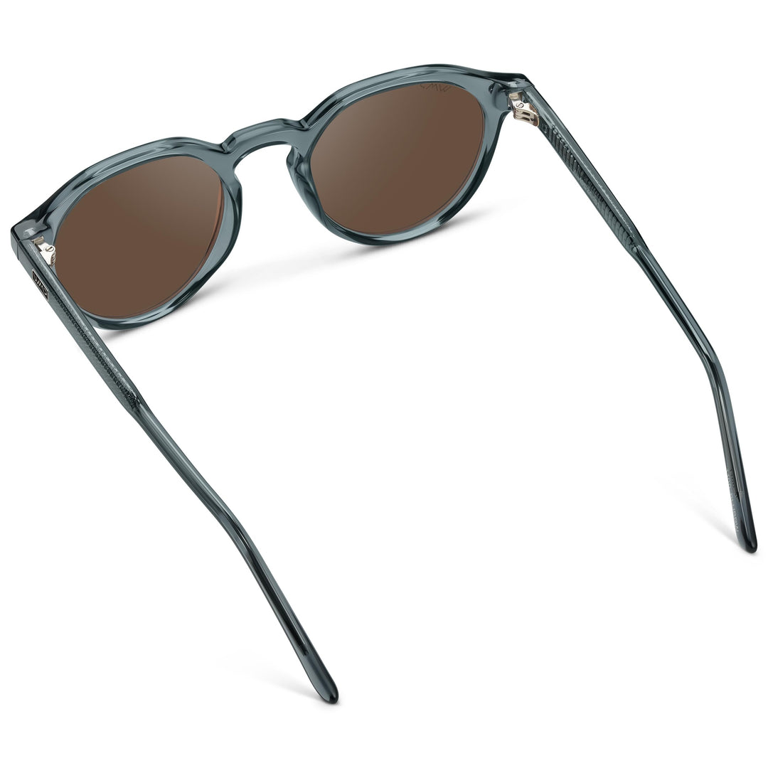 WearMe Pro WMP Eyewear - Men's Modern Geometric P-3 Round Retro Polarized Sunglasses, Lightweight Acetate Frame, Premium UV Protection (Crystal Stone Blue/Brown Lens)