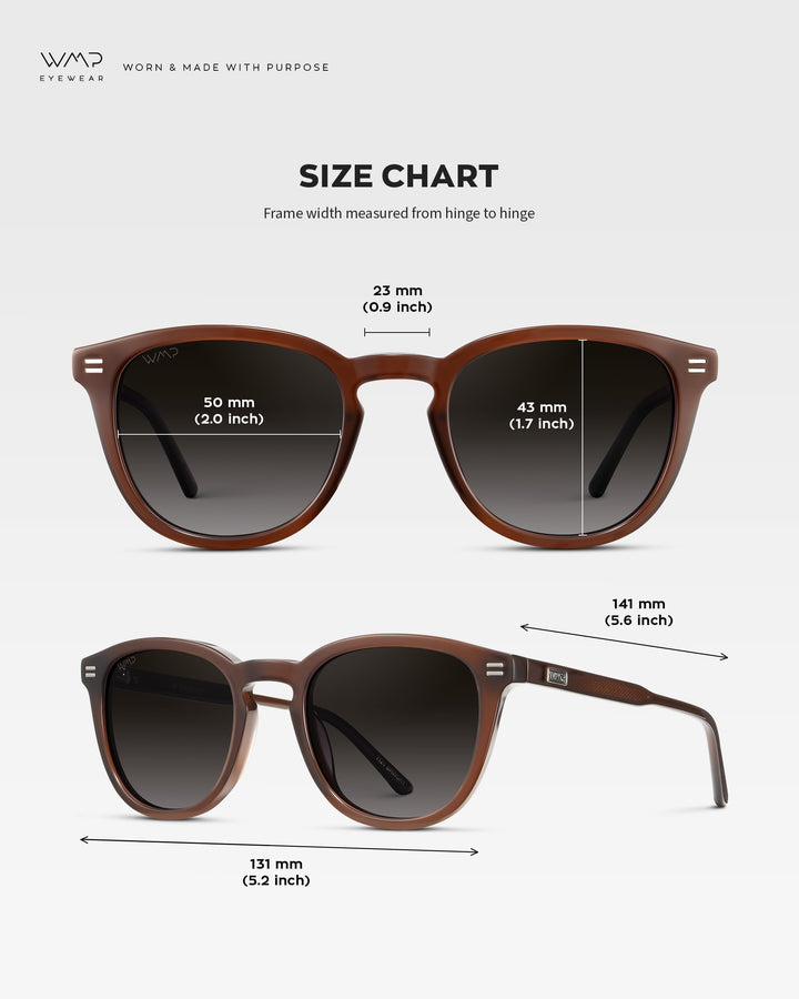 WearMe Pro WMP Eyewear - Men's Classic Round Polarized Sunglasses, Premium Slim Acetate Frame with Dashed Rivet Details (Burnt Cedar Brown/Oak Brown Gradient Lens)