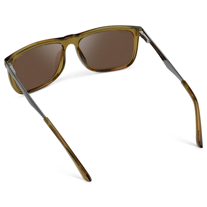 WearMe Pro Polarized Flat Top Narrow Square Mens Sunglasses (Crystal Verde/Brown Lens)