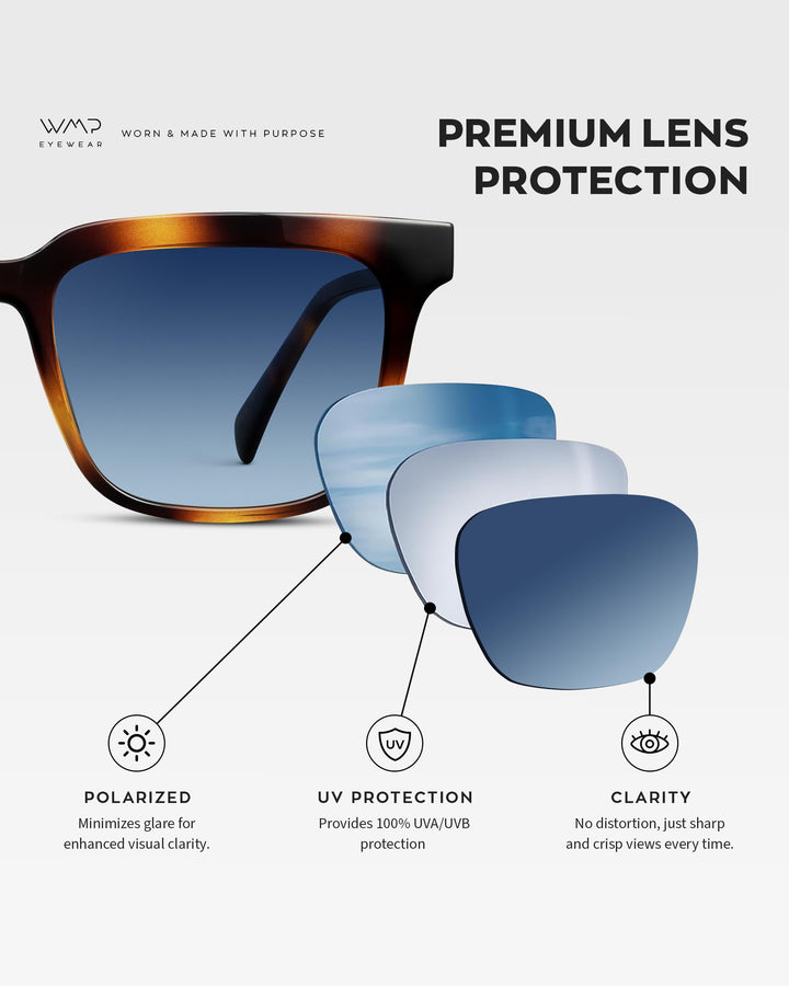 WearMe Pro WMP Eyewear - Men's Polarized Sunglasses: Bold Modern Square Design, Acetate Frame, UV Protection (Whiskey Tortoise/Blue Gradient Lens)