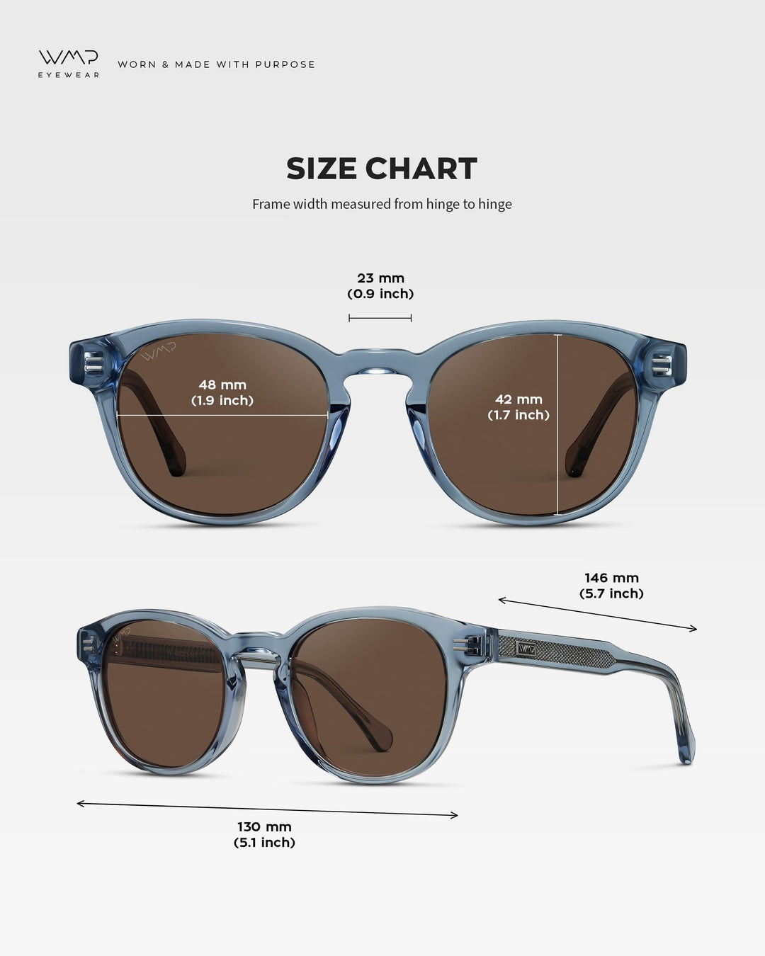 WearMe Pro WMP Eyewear - Men's Retro Round Oval Polarized Sunglasses, Lightweight Acetate Frame, UV Protection, Metal Core Design (Denim Blue/Brown Lens)