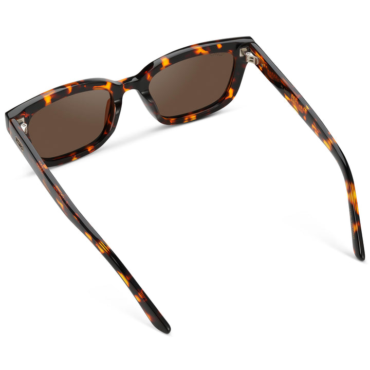 WearMe Pro - Women's Polarized Rectangular Sunglasses, Narrow Acetate Frame, Durable 5-Barrel Hinges, Hand-Polished Finish (Ember Tortoise/Dark Brown Lens)