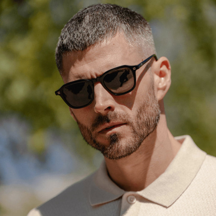 WearMe Pro WMP Eyewear - Men's Polarized Retro Sunglasses - Classic Geometric Square Style, Acetate Frame, Keyhole Bridge (Black/Triple Black Lens)
