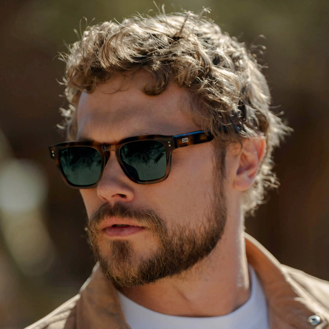 WearMe Pro WMP Eyewear – Men’s Polarized Rectangular Sunglasses: Thick Acetate Frame, Modern Style (Havana Tortoise/Smoke Green Gradient Lens)